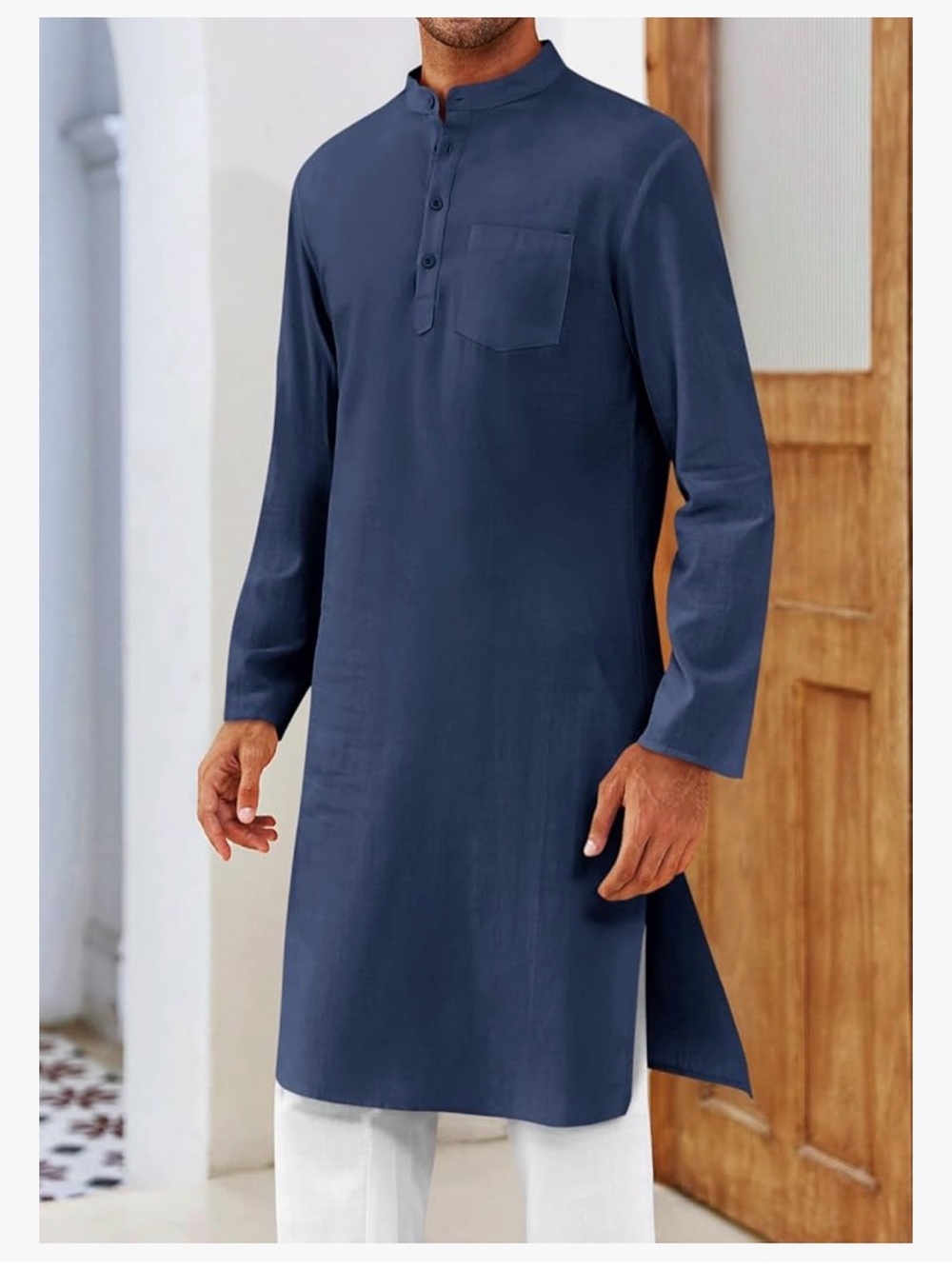 Men's Navy Long Sleeve Kurta
